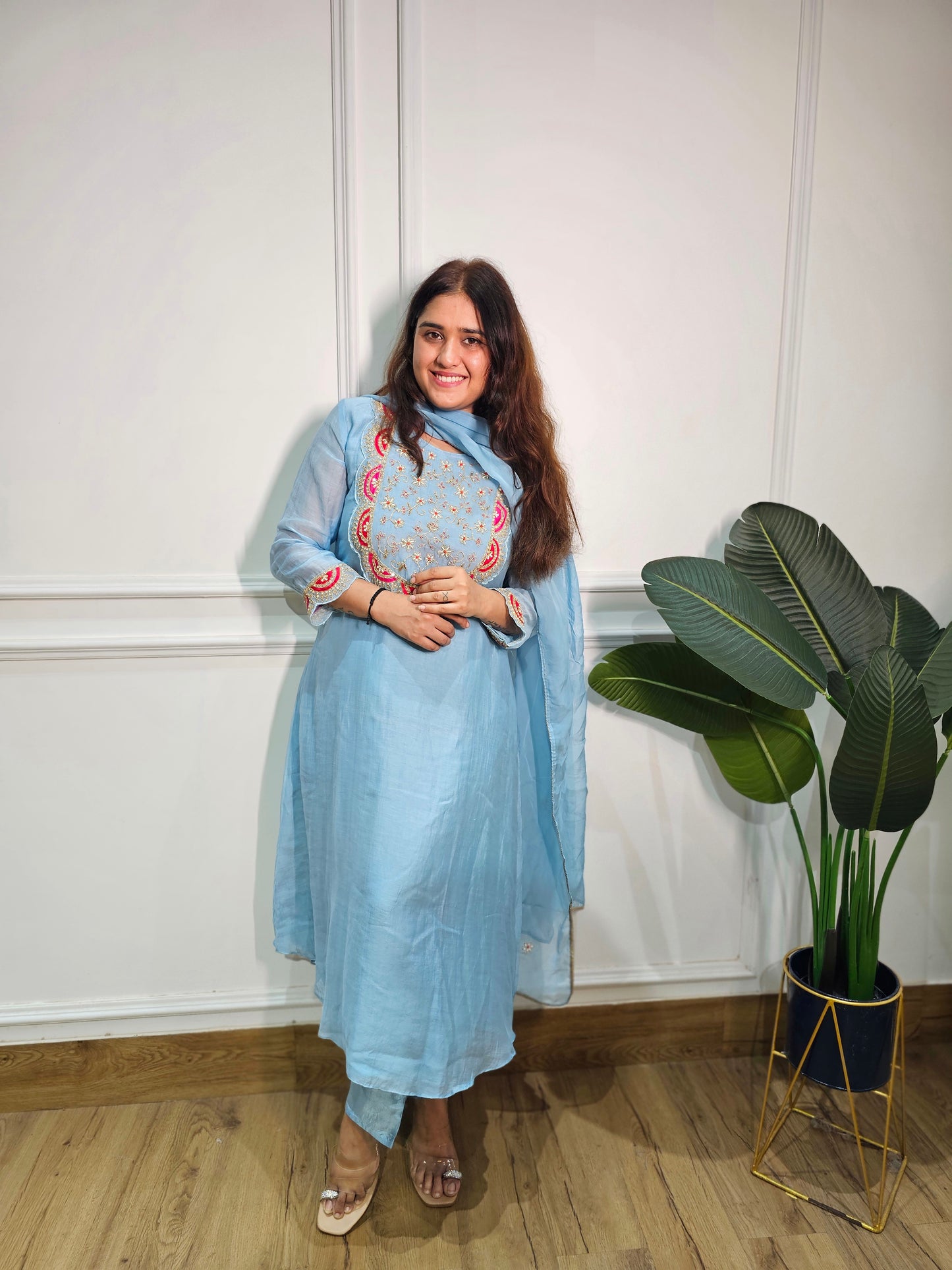 Jeenas pure mul chanderi zari suit set