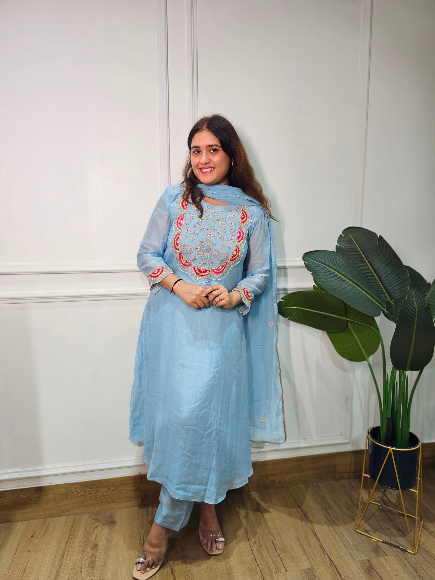 Jeenas pure mul chanderi zari suit set