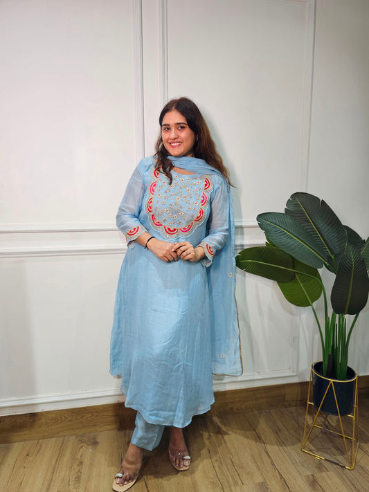 Jeenas pure mul chanderi zari suit set