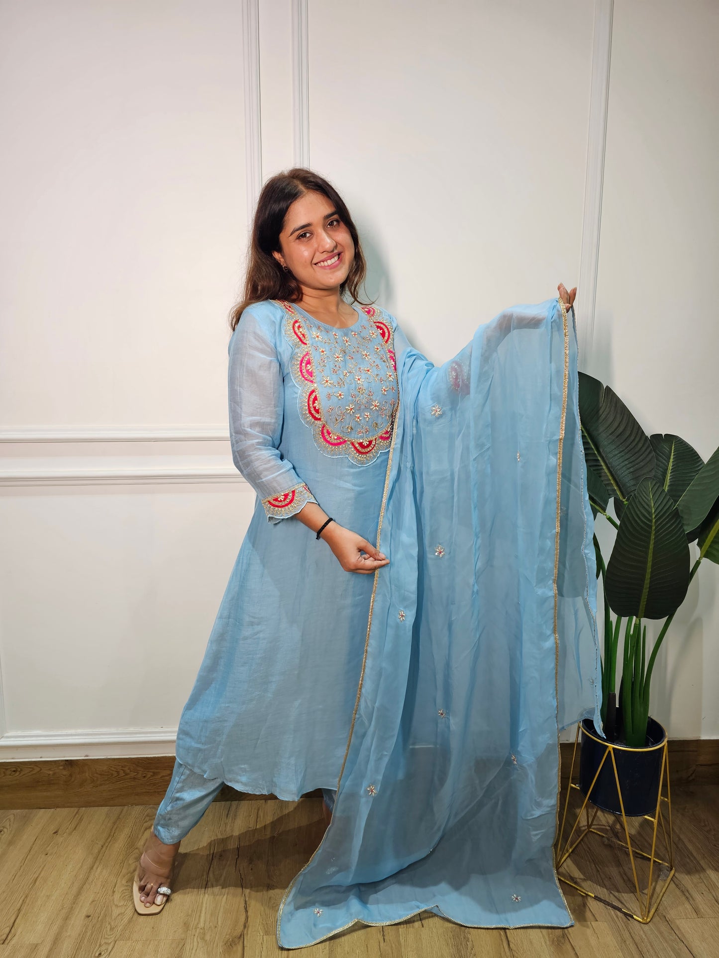 Jeenas pure mul chanderi zari suit set