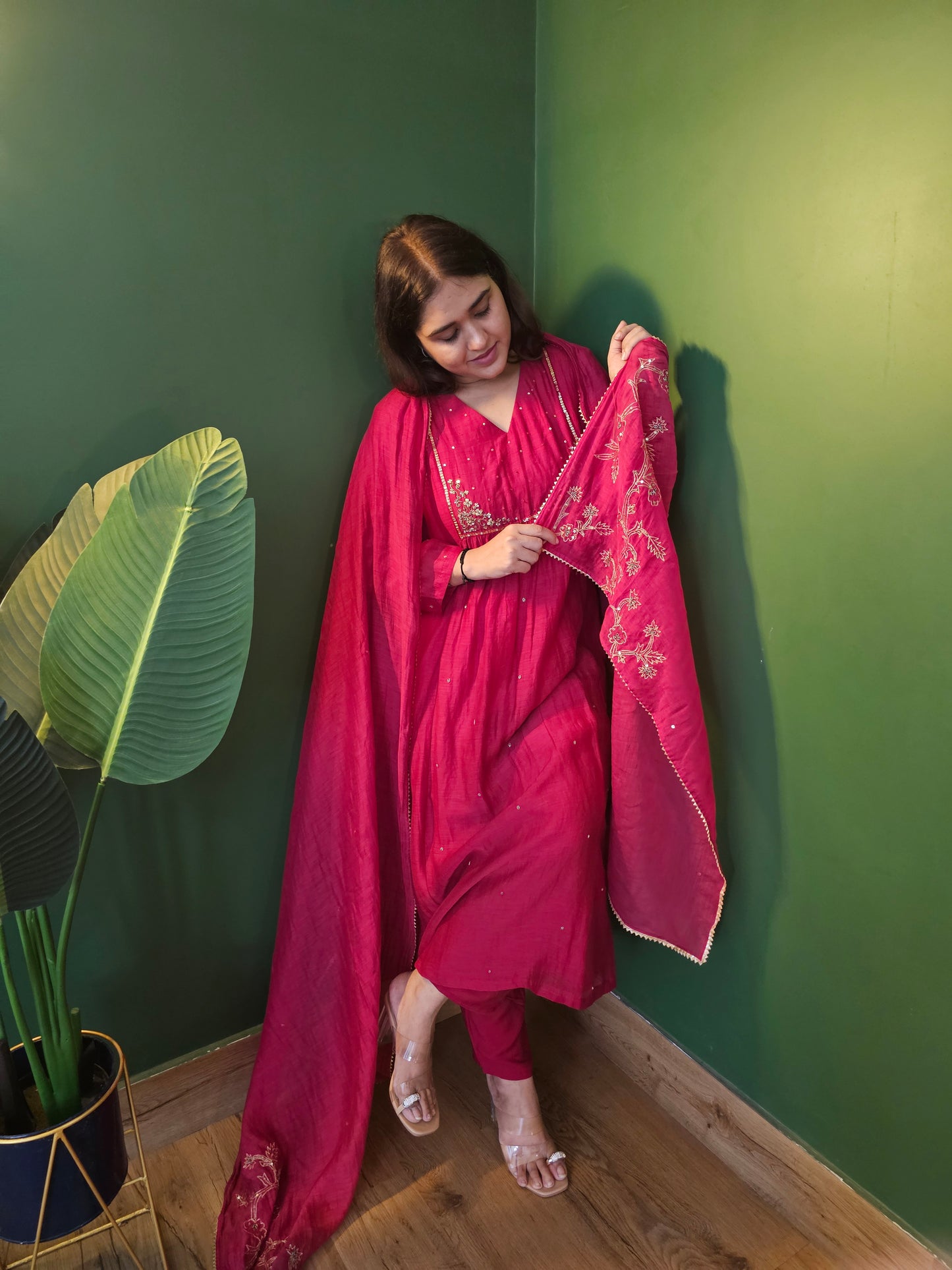 Jeenas pure mul chanderi suit set