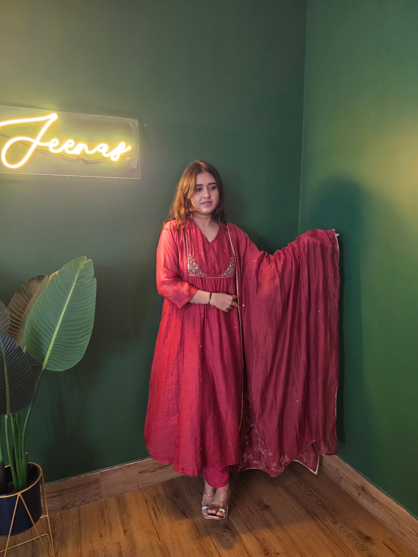 Jeenas pure mul chanderi suit set