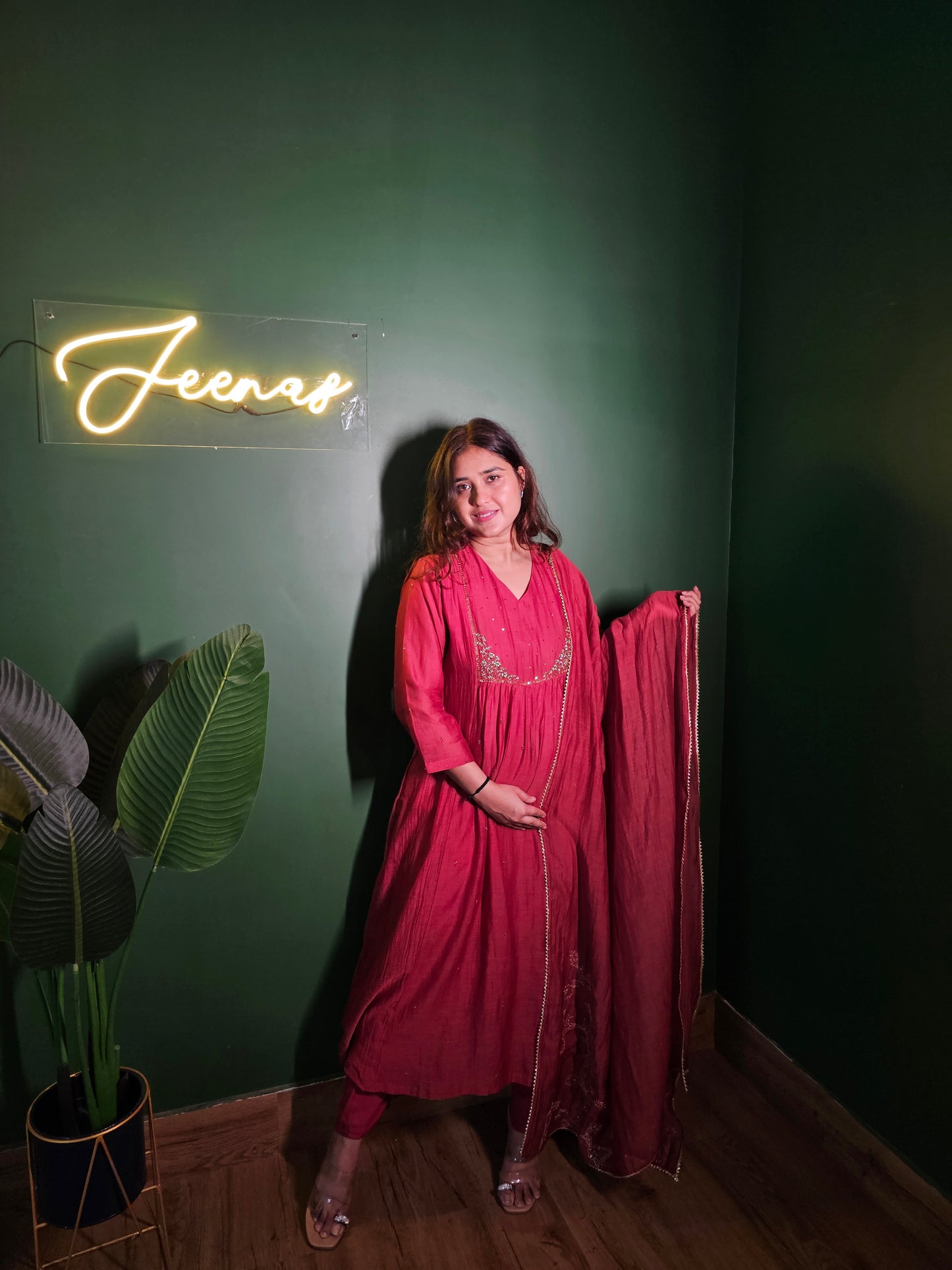 Jeenas pure mul chanderi suit set