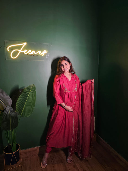 Jeenas pure mul chanderi suit set