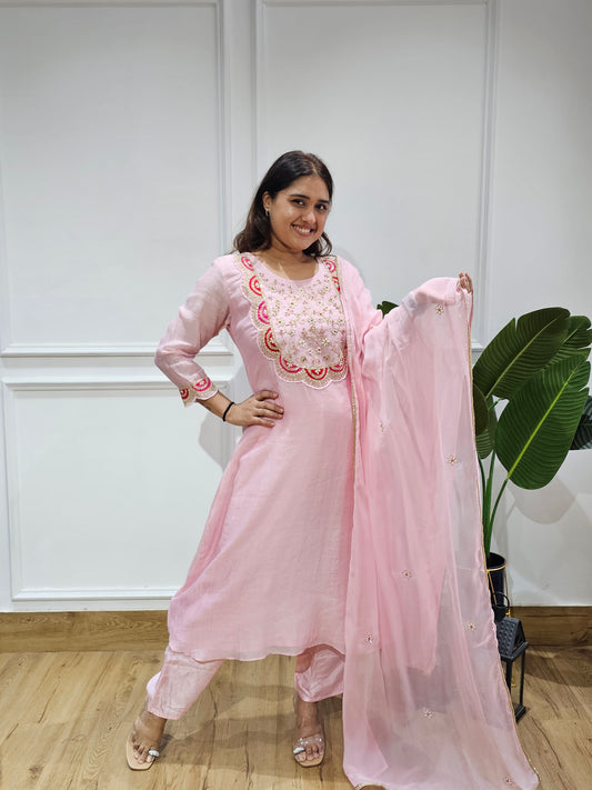 Jeenas pure mul chanderi zari suit set