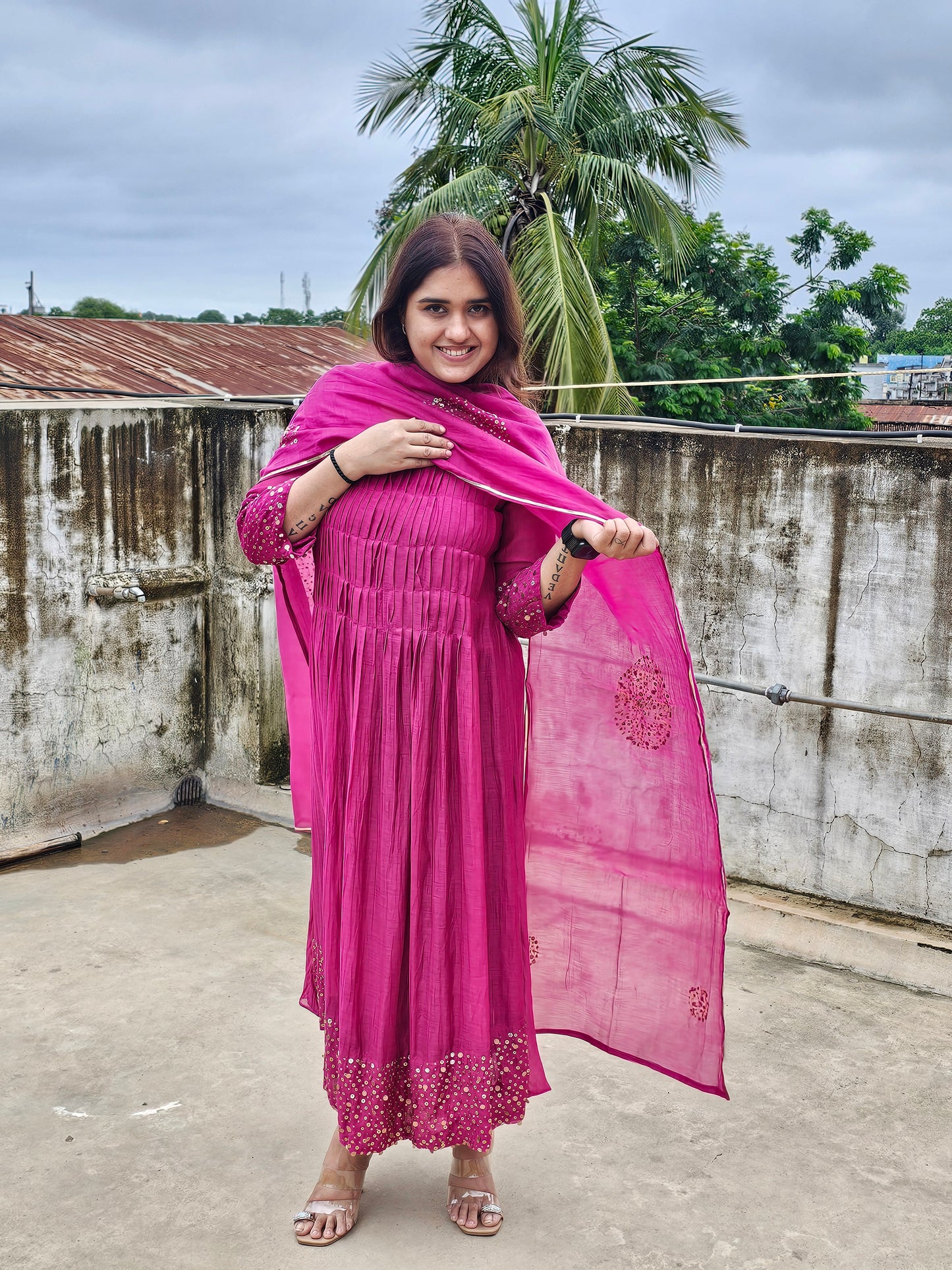 Jeenas pure mul chanderi sequin set
