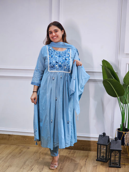 Jeenas pure mul chanderi suit set