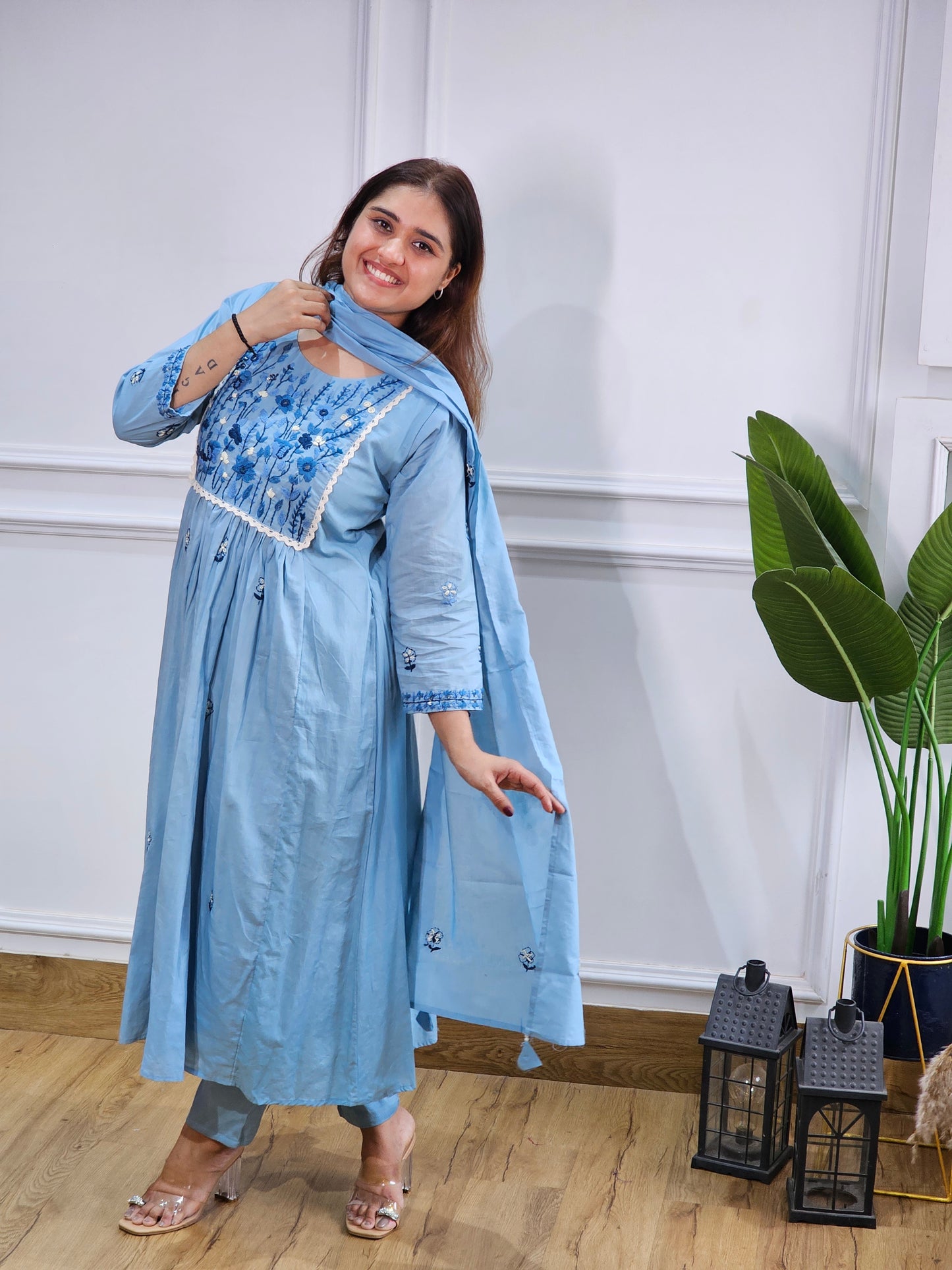 Jeenas pure mul chanderi suit set