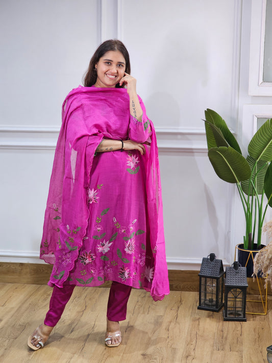 Jeenas pure mul chanderi suit set