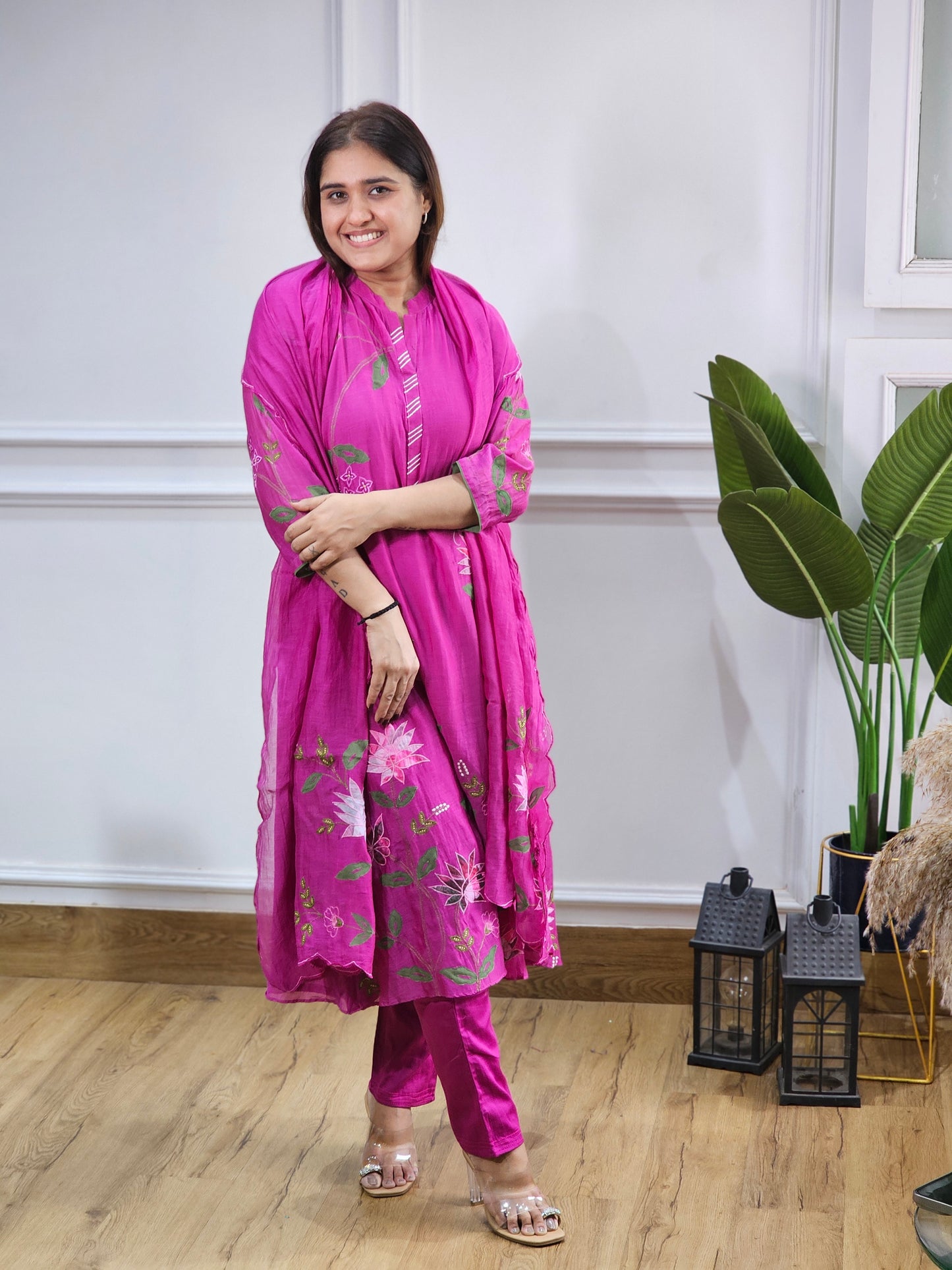 Jeenas pure mul chanderi suit set