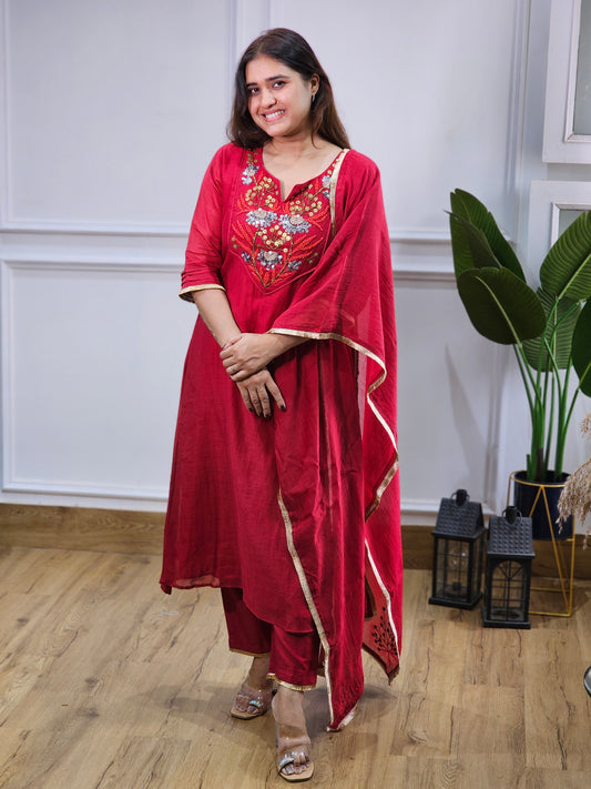 Jeenas pure mul chanderi suit set