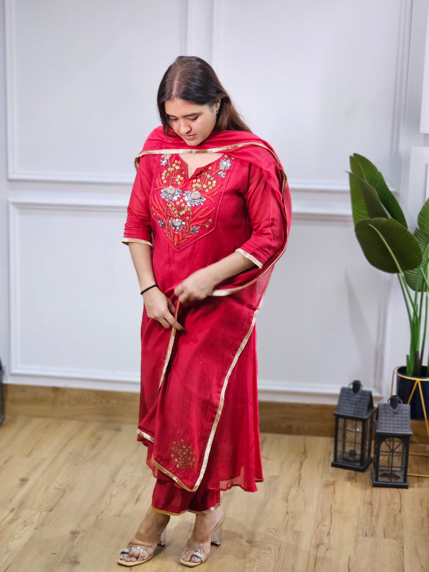 Jeenas pure mul chanderi suit set