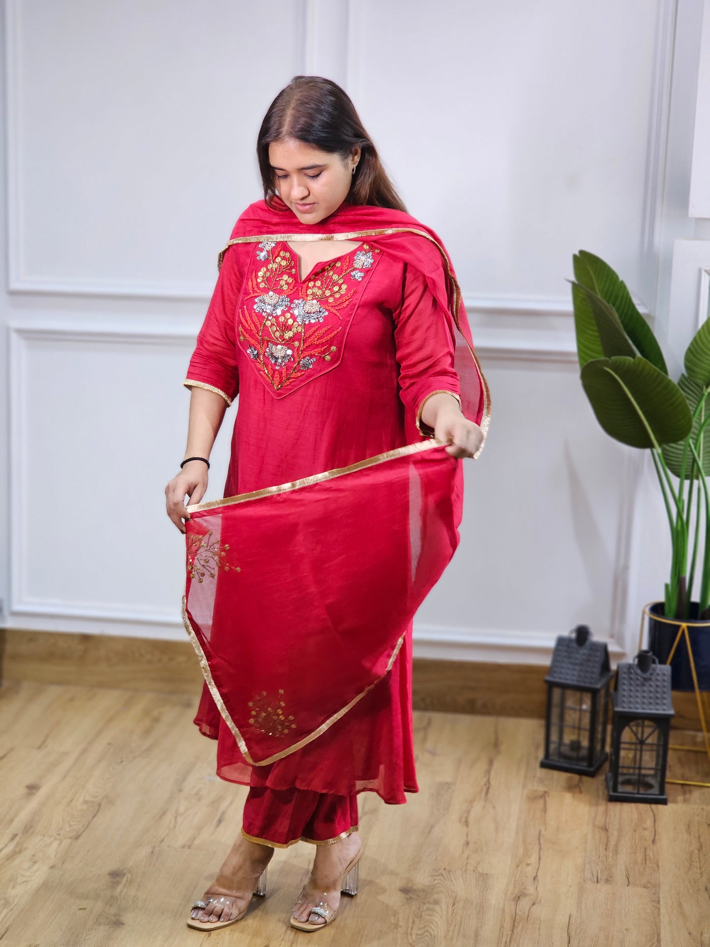 Jeenas pure mul chanderi suit set
