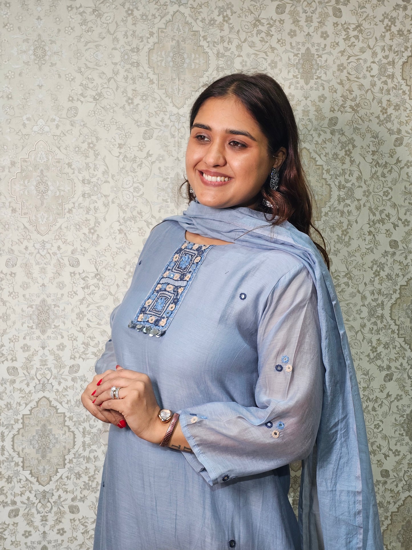 Jeenas pure mul chanderi suit set