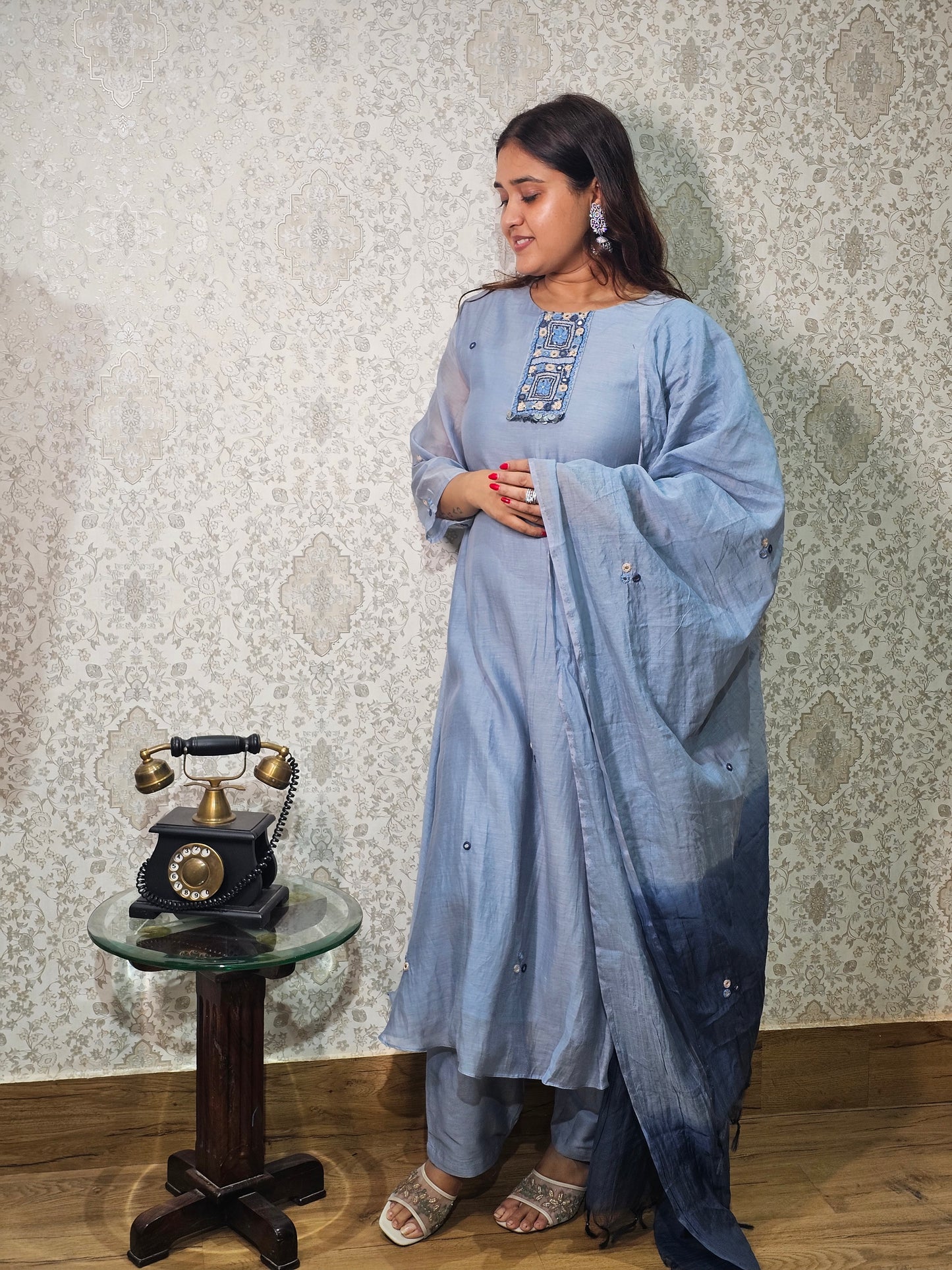 Jeenas pure mul chanderi suit set