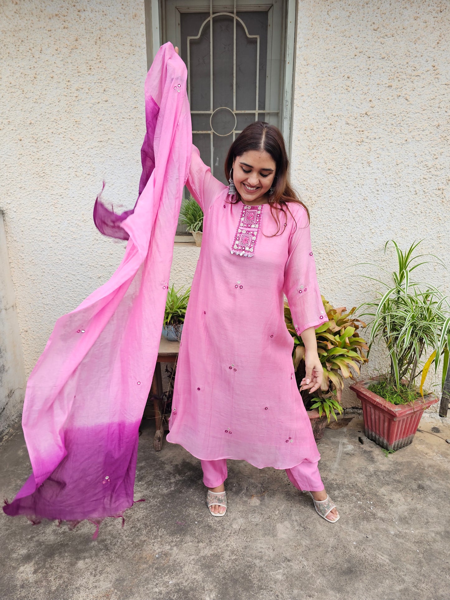 Jeenas pure mul chanderi suit set