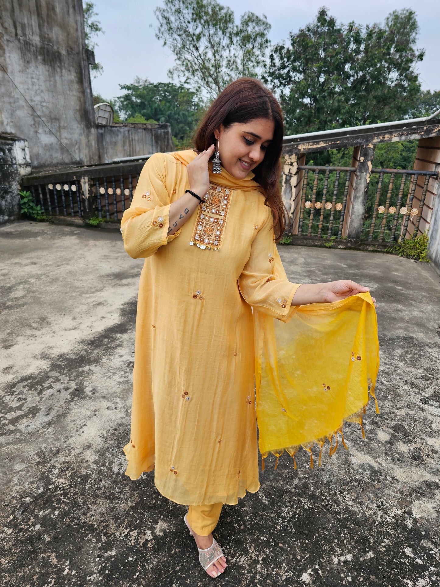 Jeenas pure mul chanderi suit set