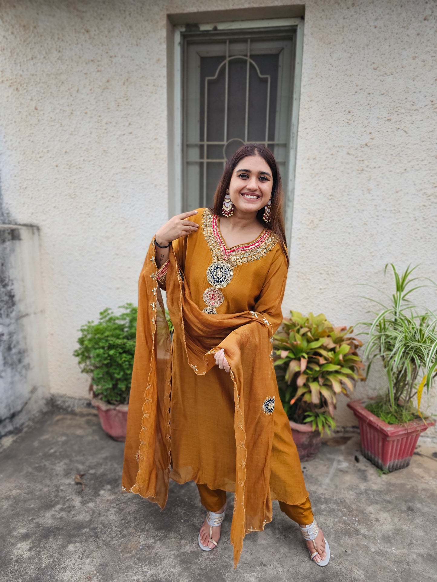 Jeenas mul chanderi suit set