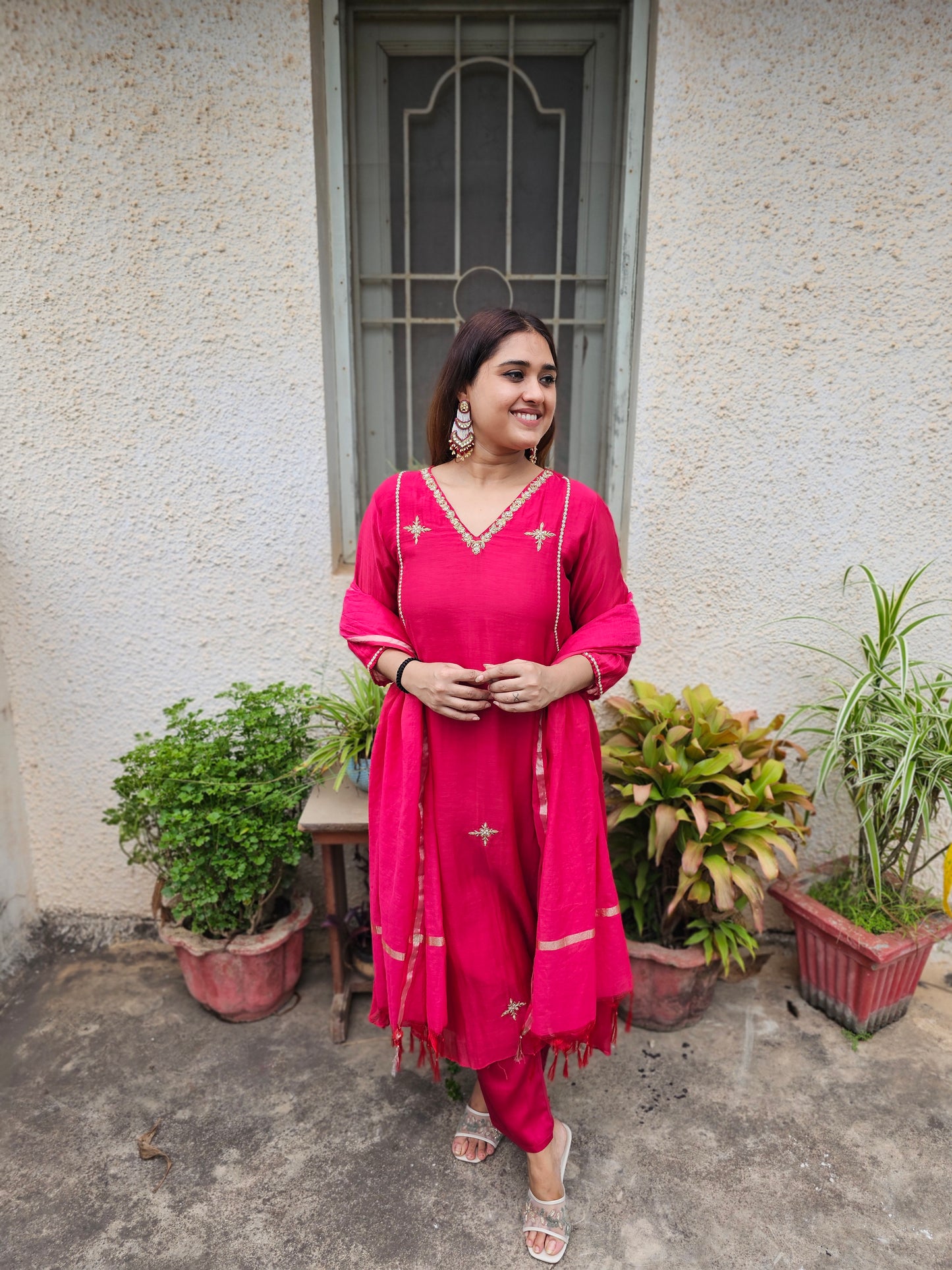 Jeenas mul chanderi red suit