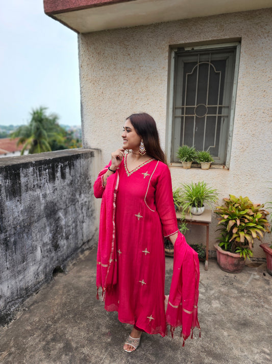 Jeenas mul chanderi red suit