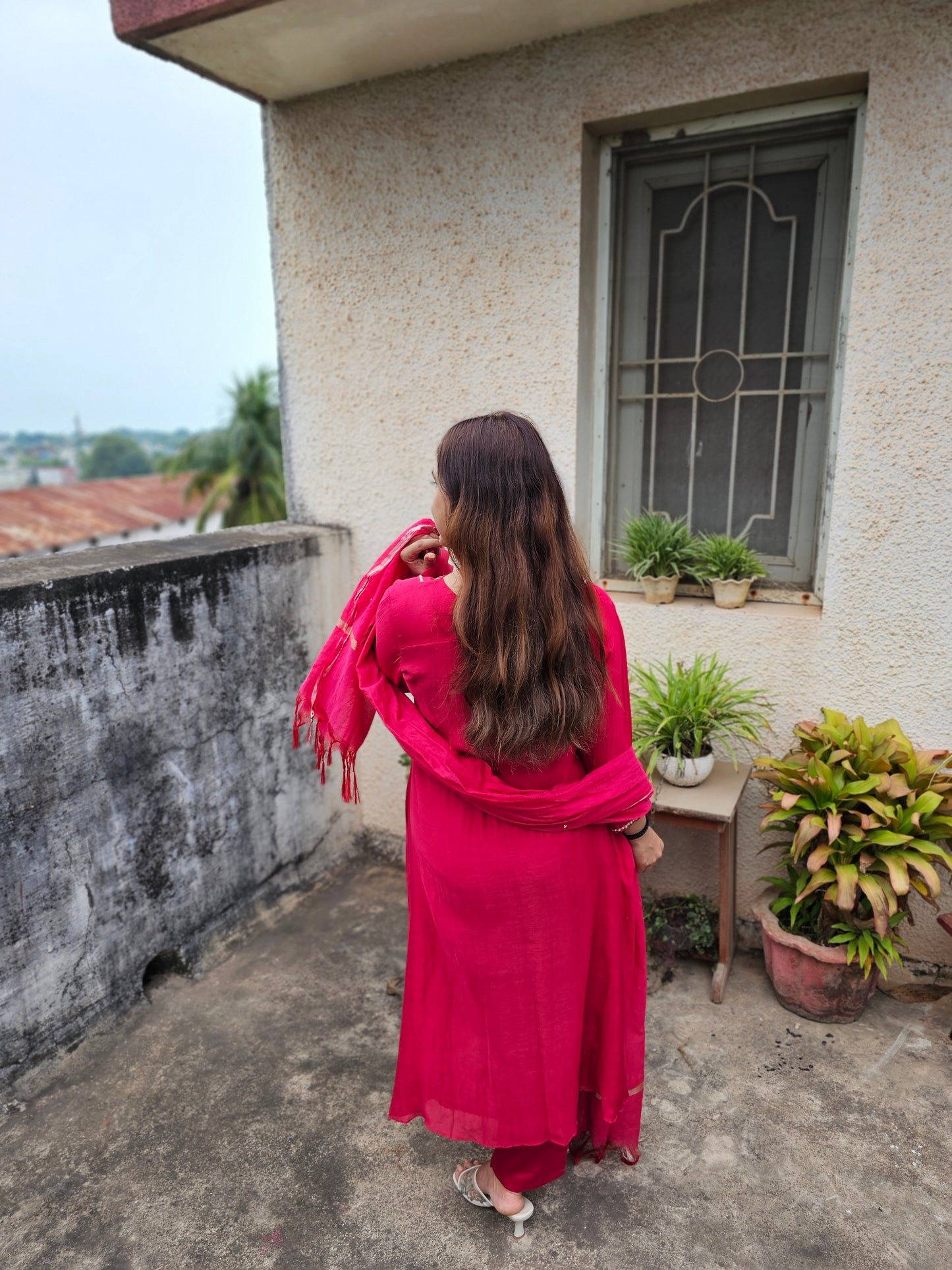 Jeenas mul chanderi red suit