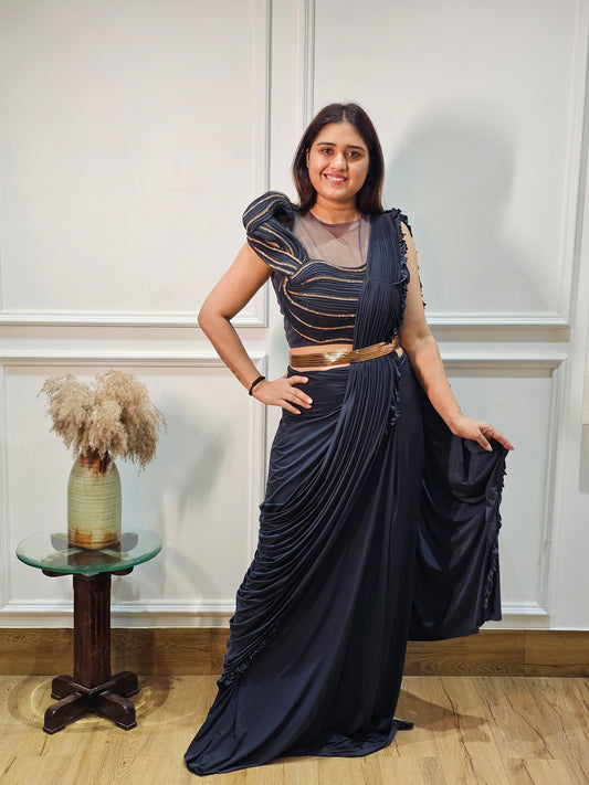 Jeenas Blue Drape Saree