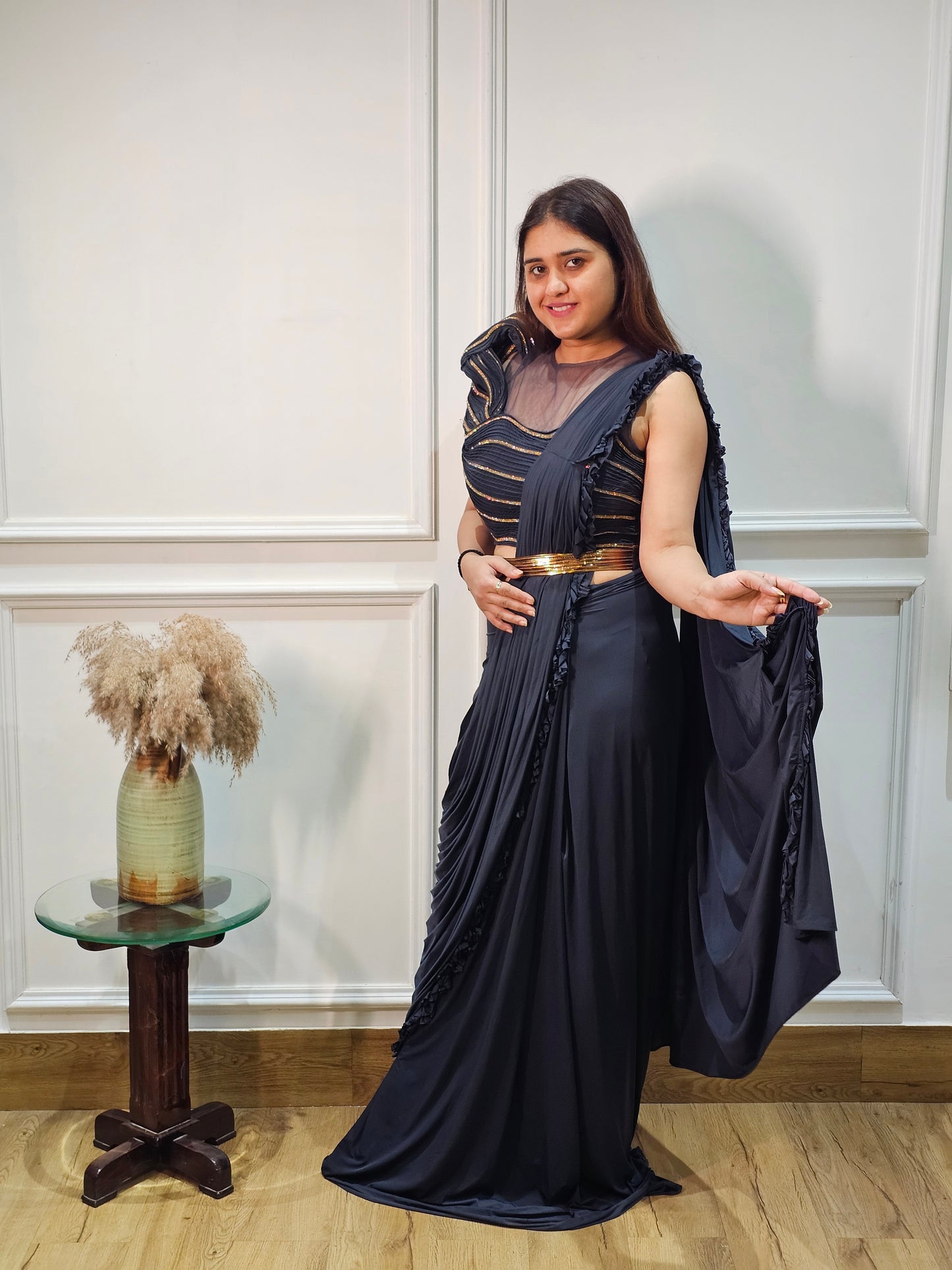 Jeenas Blue Drape Saree