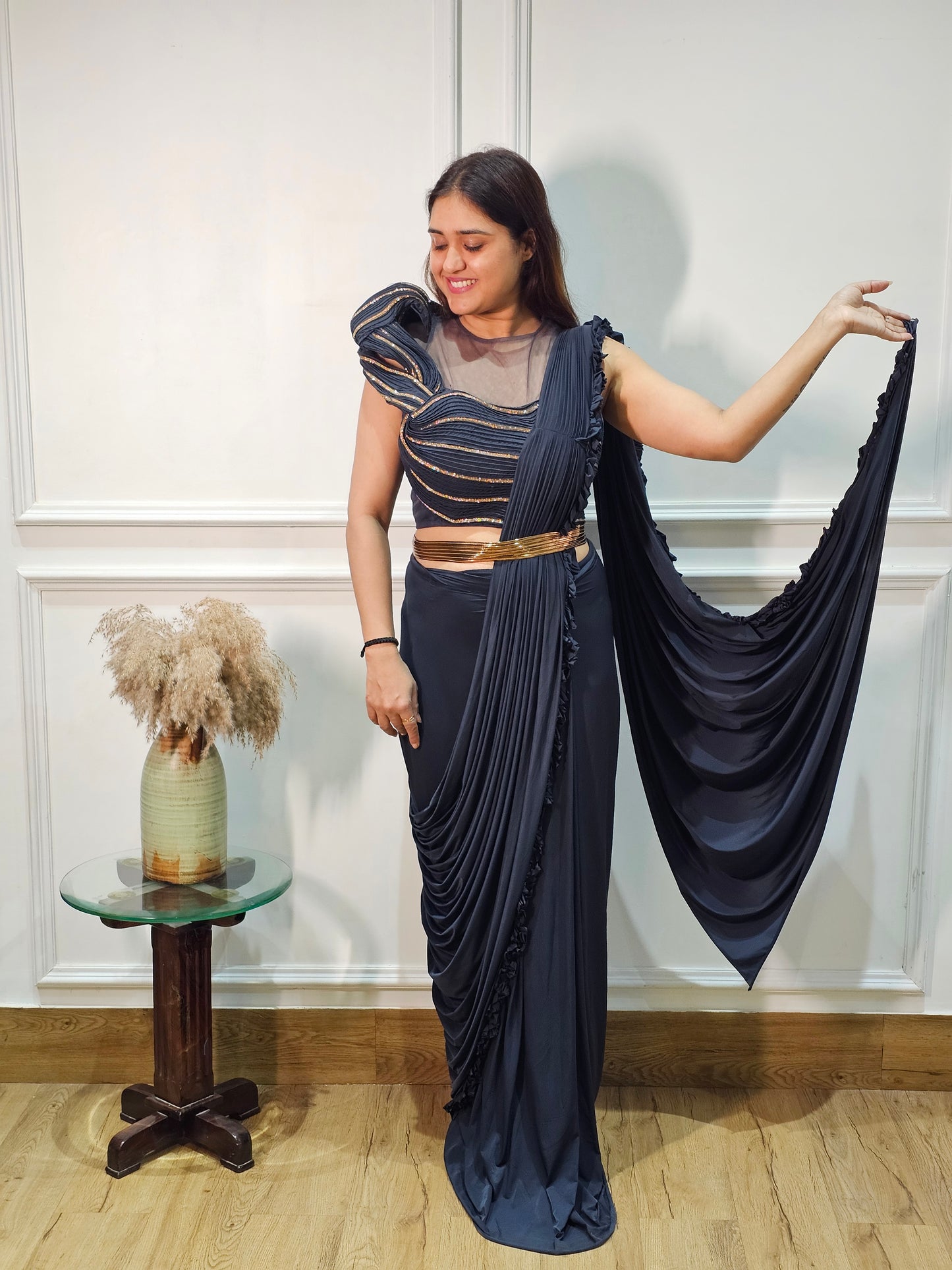 Jeenas Blue Drape Saree