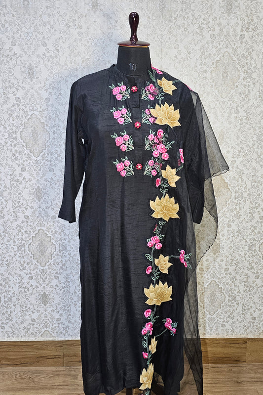 Jeenas Pure silk black suit set