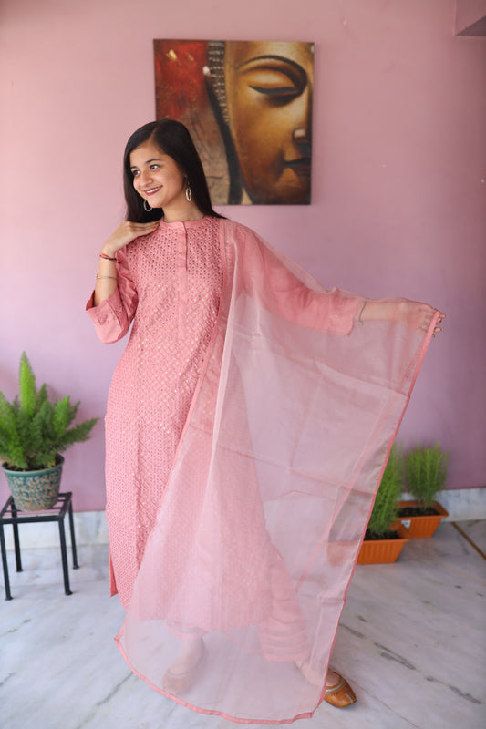 JEENAS Women Chanderi Suit With Dupatta
