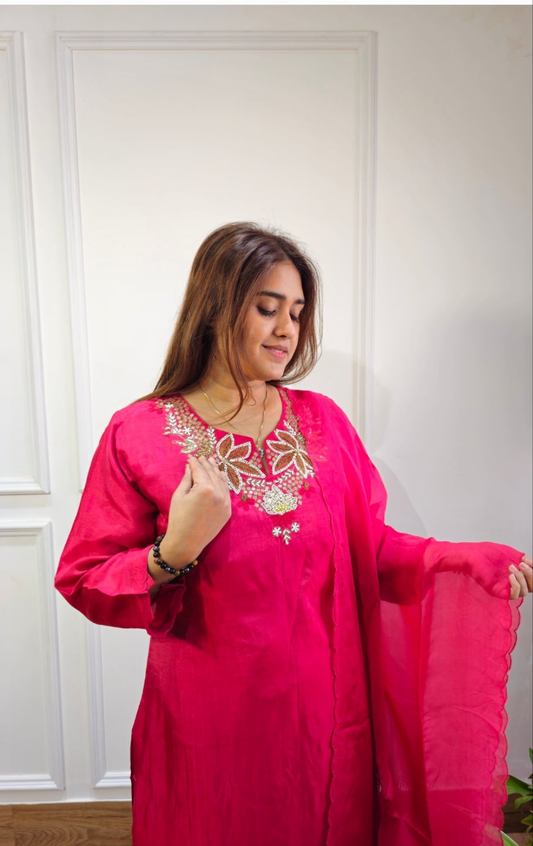 Jeenas pure silk embroidery suit
