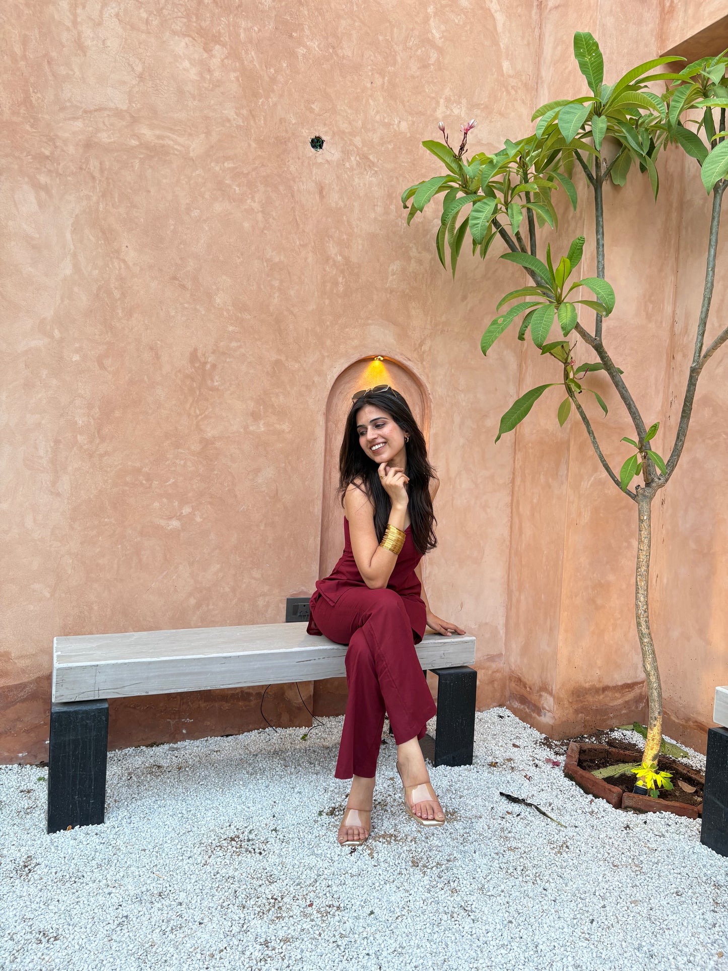 BERRY HALTERNECK KURTI PANT SET