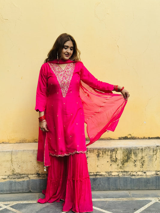 JEENAS pure silk with zari work and garara