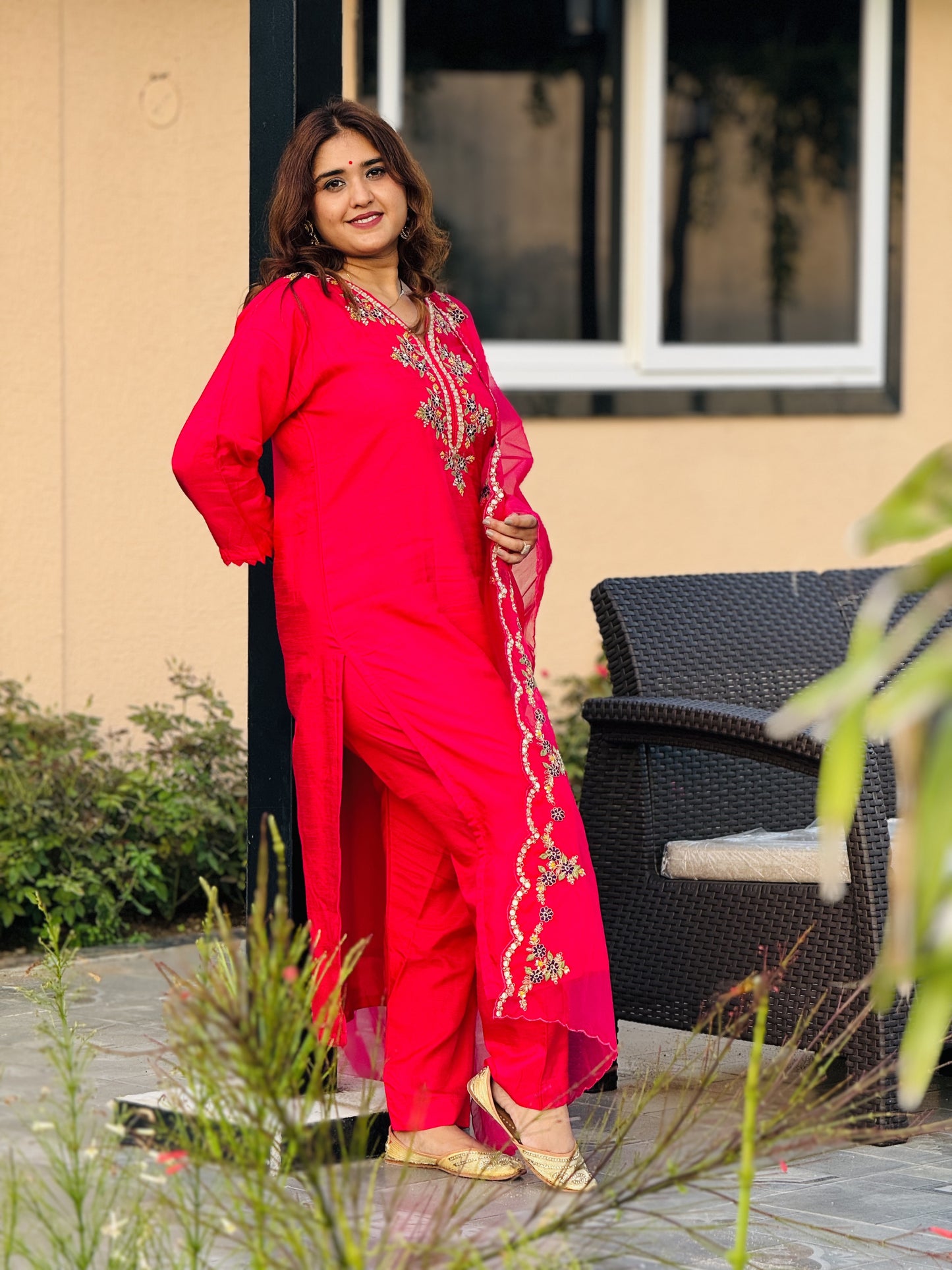Jeena's pure silk kurta with organza dupatta