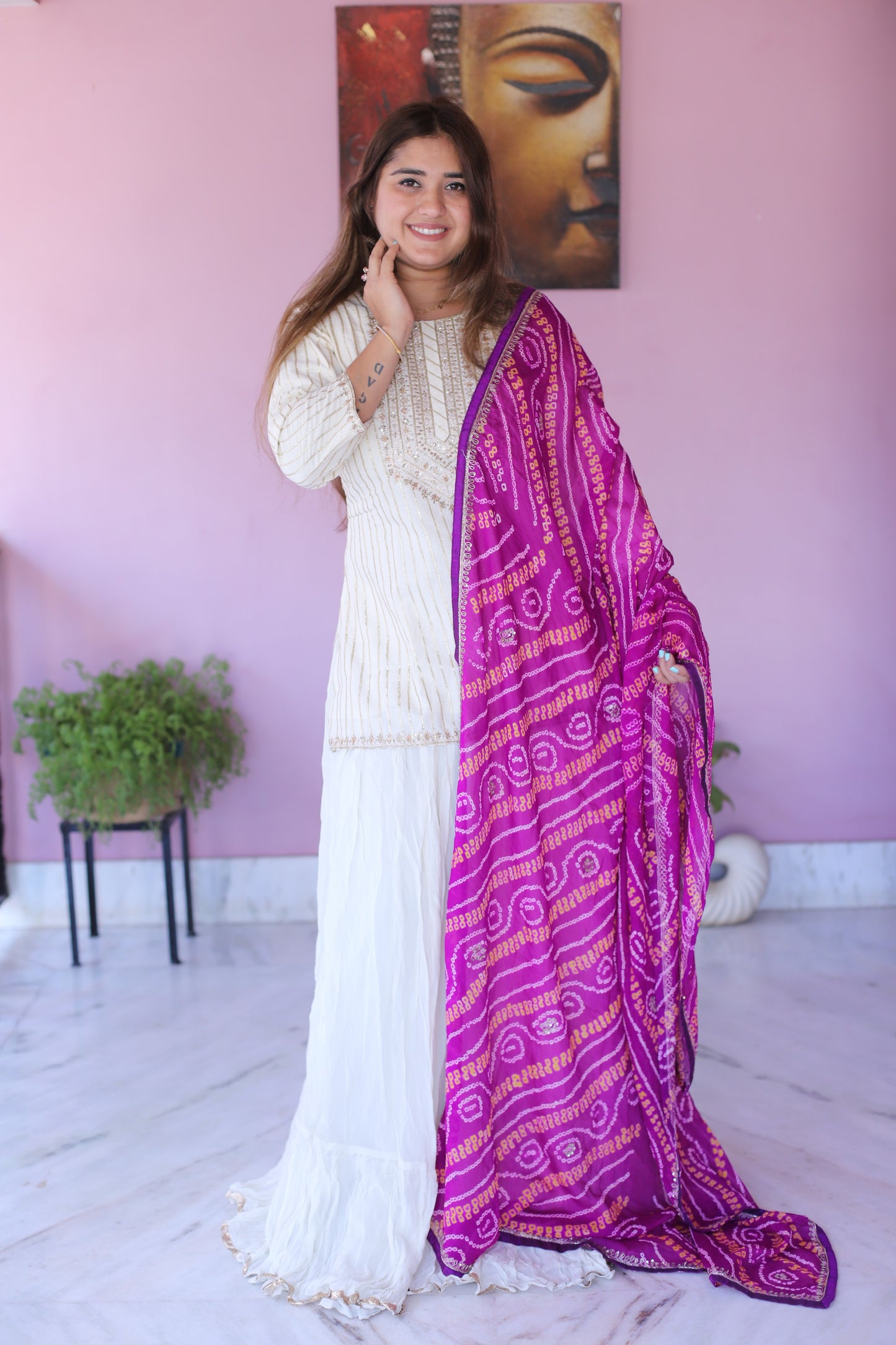 JEENAS Women Pure Chanderi Top With Pure Georgette Skirt& Bandhani Dupatta