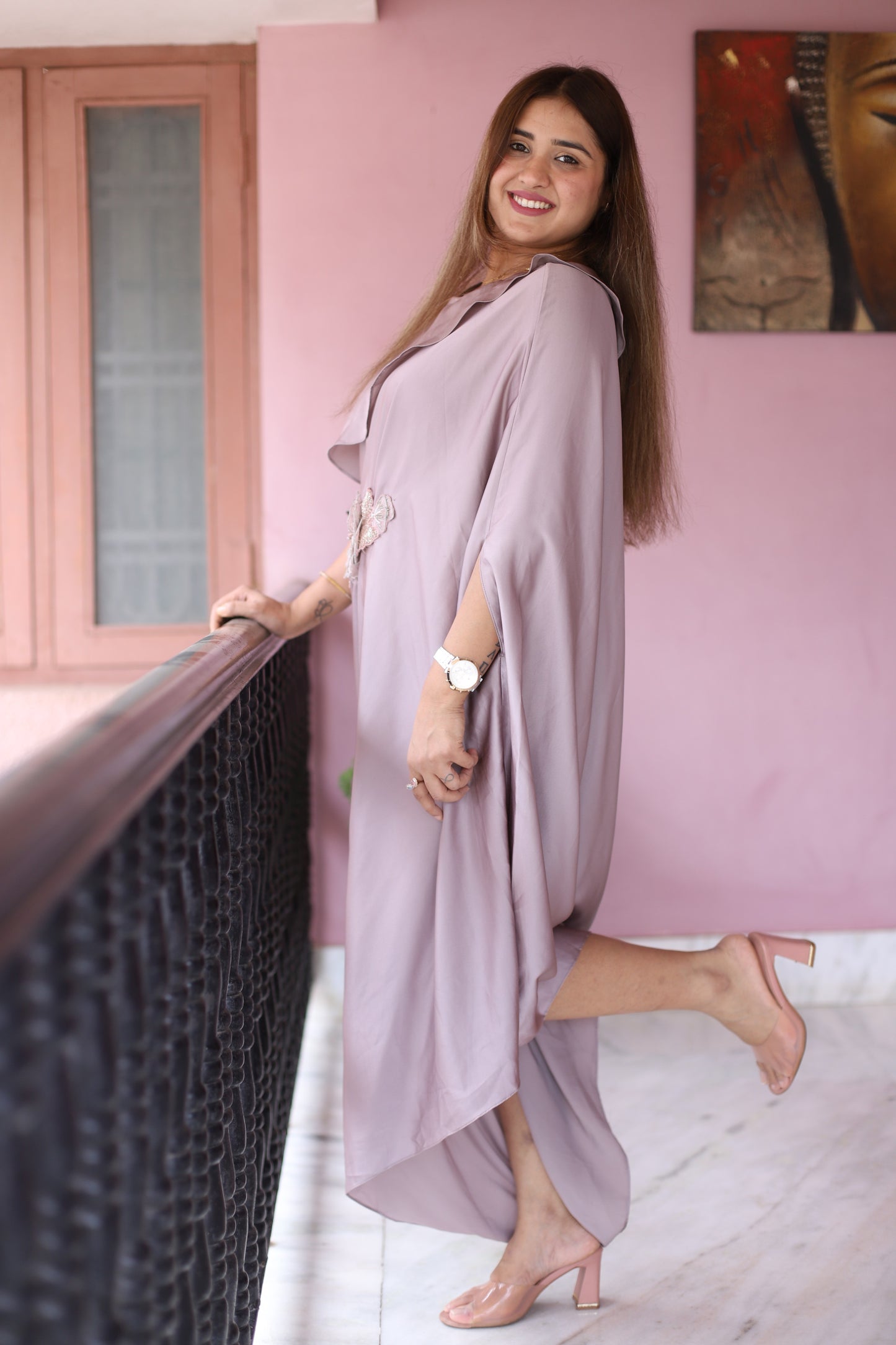 JEENAS Women Pure Satin Dress with Drape