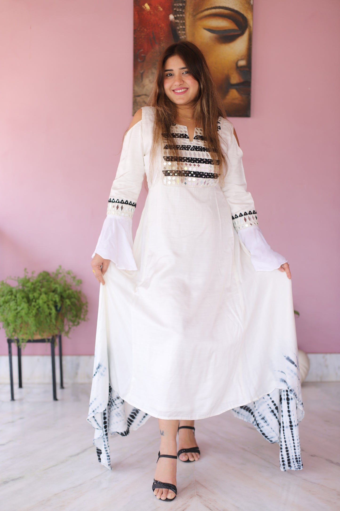 JEENAS Women Pure Masleen With Mirror Work Dress