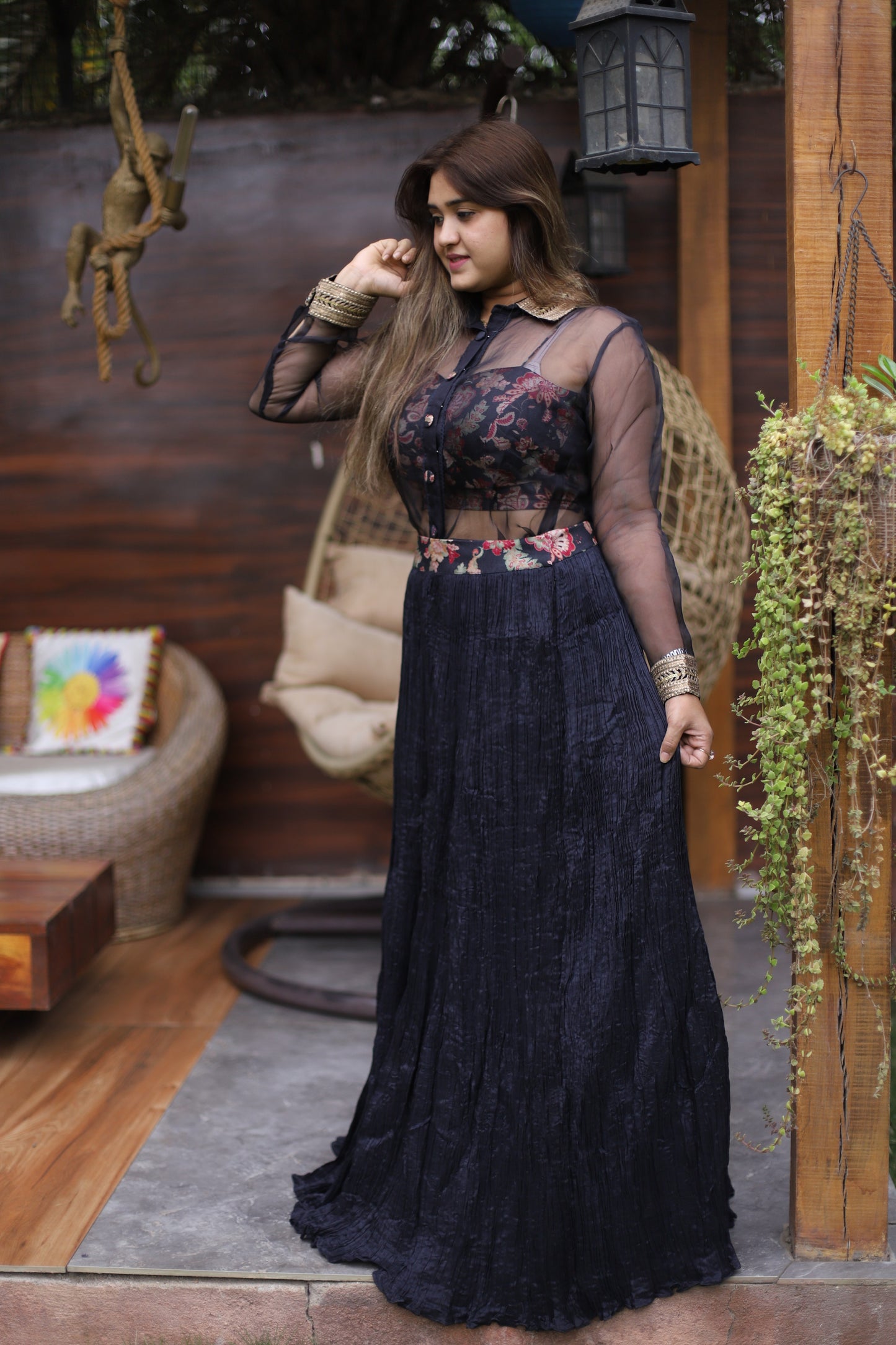 JEENAS Women 3 Piece Set with Skirt And OrganzaTop