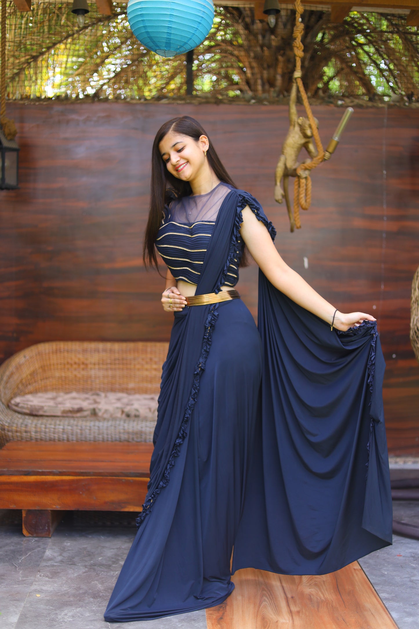 JEENAS Women Imported Lycra Drape Saree