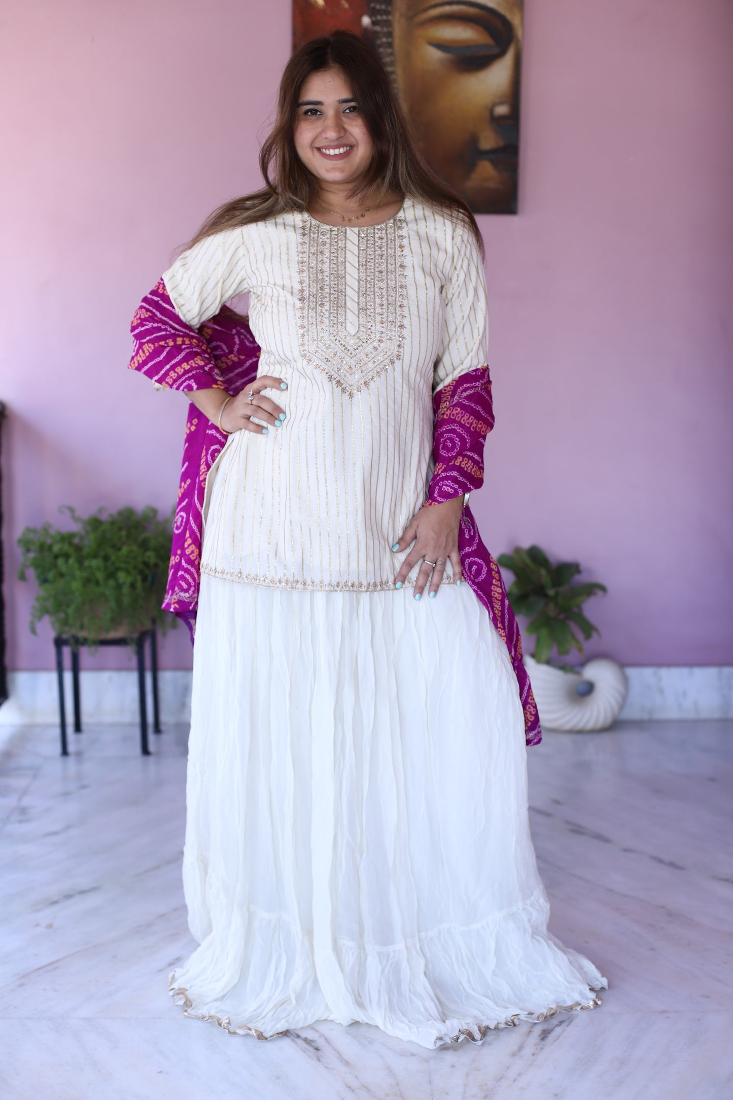 JEENAS Women Pure Chanderi Top With Pure Georgette Skirt& Bandhani Dupatta