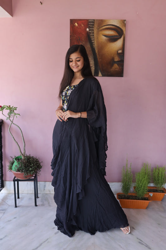 JEENAS Women Pure Georgette Ready To Wear Saree Hand Worked Blouse