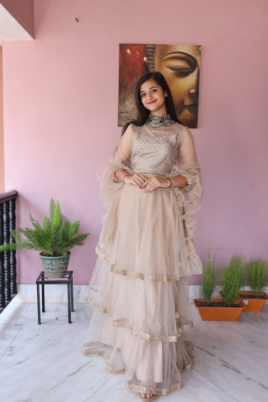 JEENAS Women Pure Organza Neck Worked Lehenga