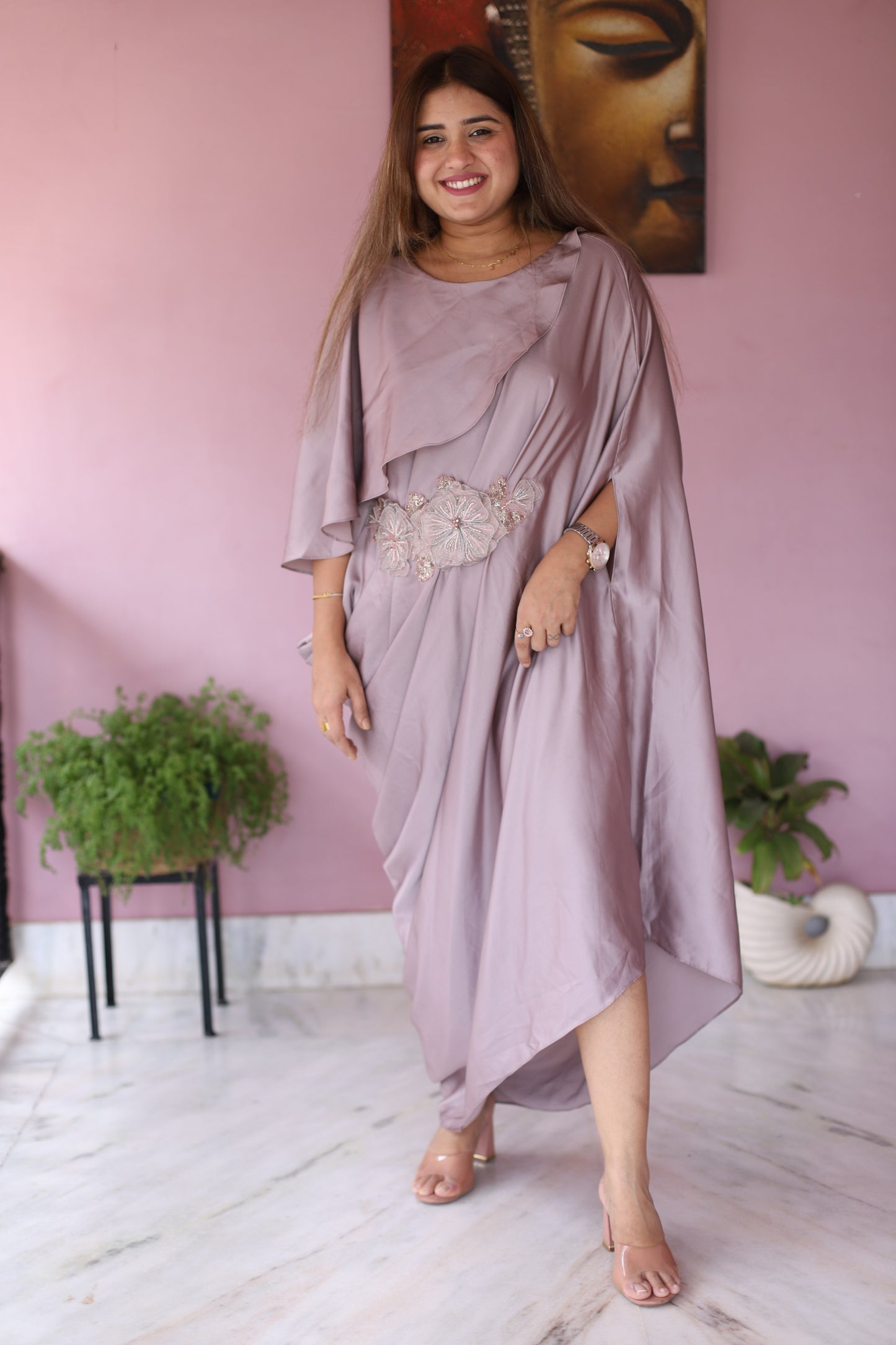 JEENAS Women Pure Satin Dress with Drape