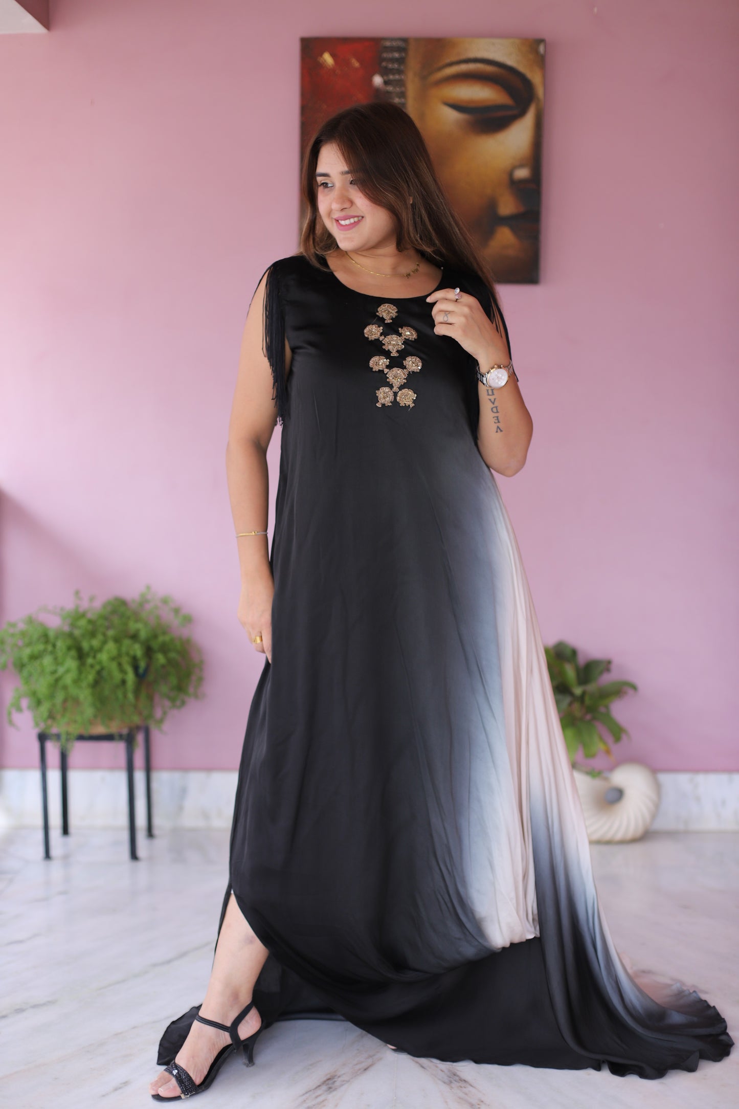 JEENAS Women Pure Satin Dress with Drape