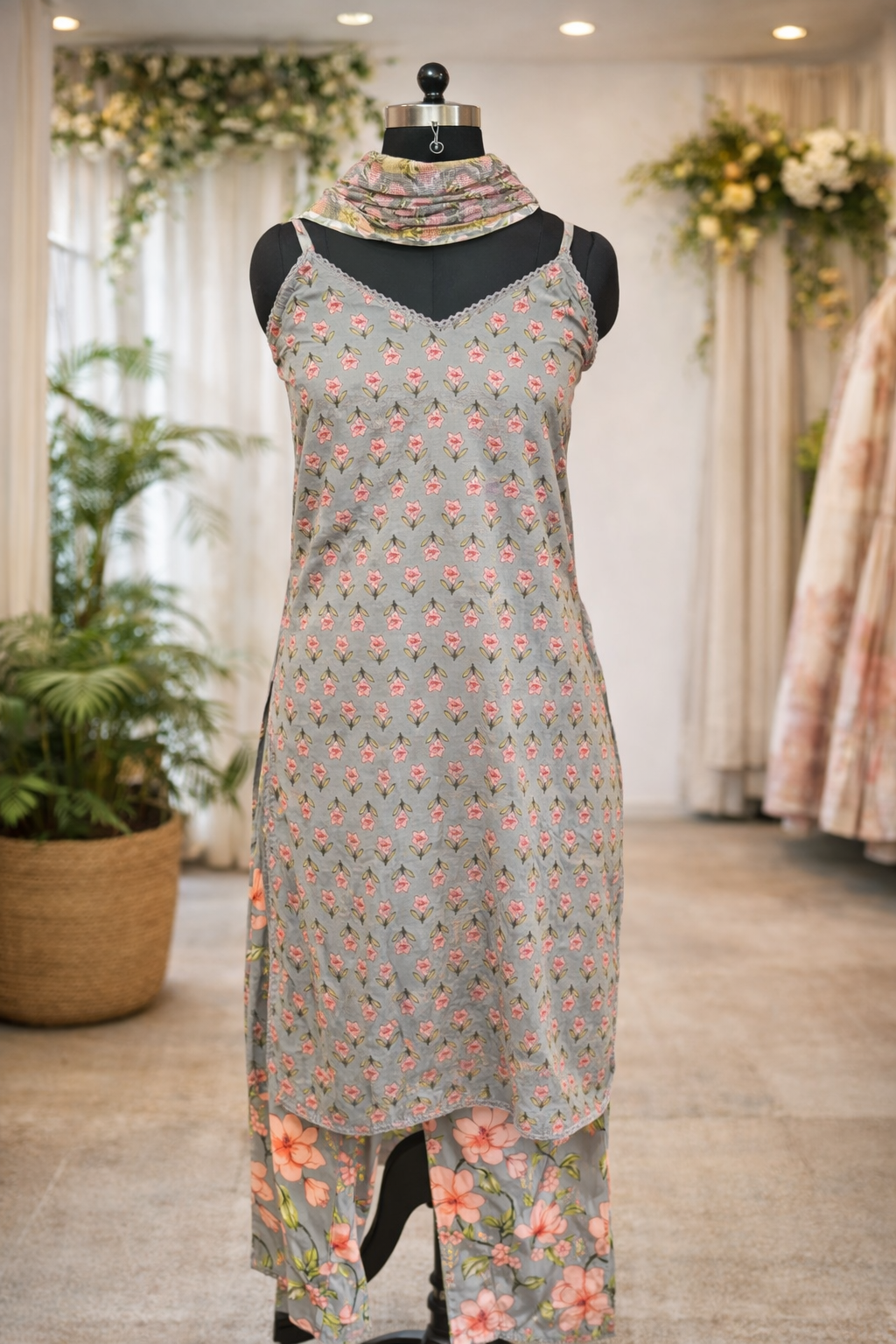 Jeenas  grey floral printed kurta set