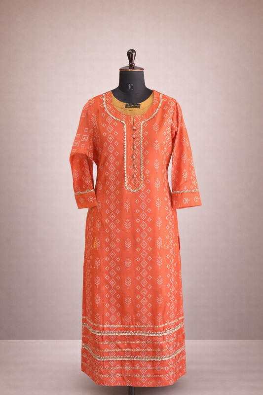Jeenas orrange printed  Kurta