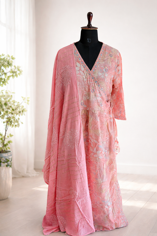 jeenas pink floral print kurta set