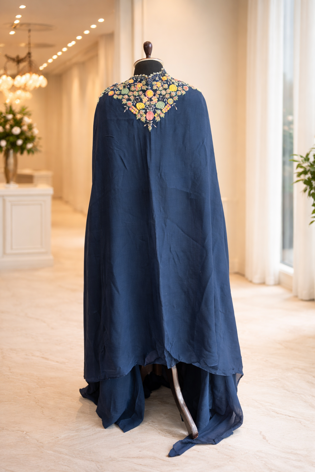 jeenas Navy Blue Anarkali & Cape Dupatta Set