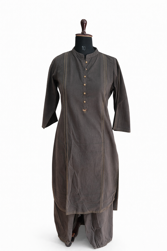 Jeenas brown button-down kurta set