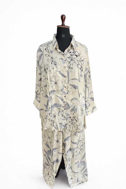 jeenas beige and grey printed co-ord set